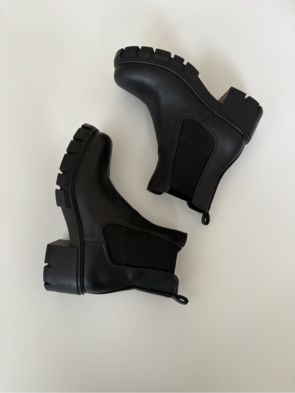 Madden Girl Black Lug Chelsea Ankle Booties